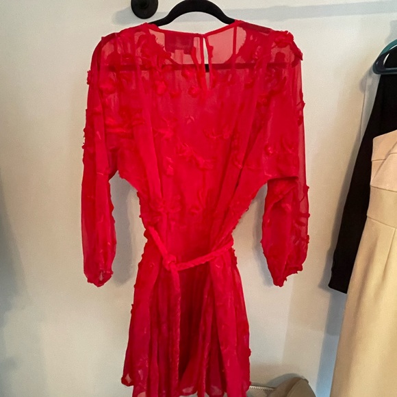 Mare Mare Amal Textured Red Floral Embroidered Mini Dress Tie Belt - Picture 4 of 6